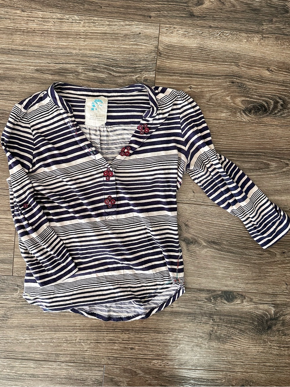 Vintage C. Keer for Anthropologie Navy and White Striped Henley Top